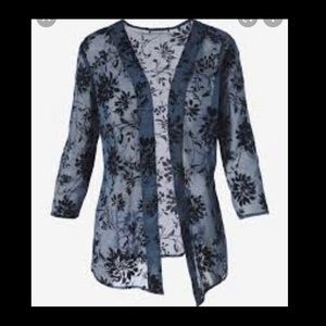 Chicos Blue Floral Kimono Top Blazer M NWTS